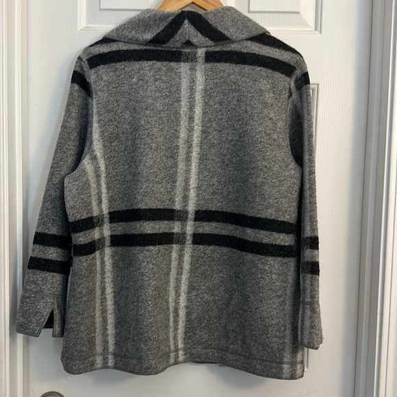 Chicos wool blend plaid one button jacket grey black white plaid medium - Picture 2 of 4